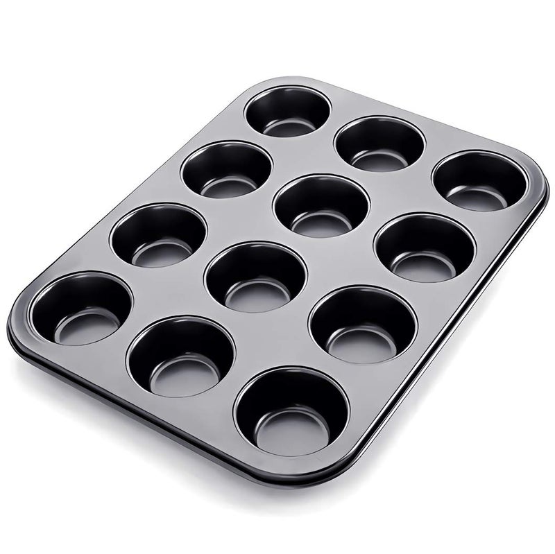 Kingrol 12-Cup Muffin & Cupcake Pans, Set of 3 Baking Pans, Non-stick Bakeware, 1.1" Deep - Image 2